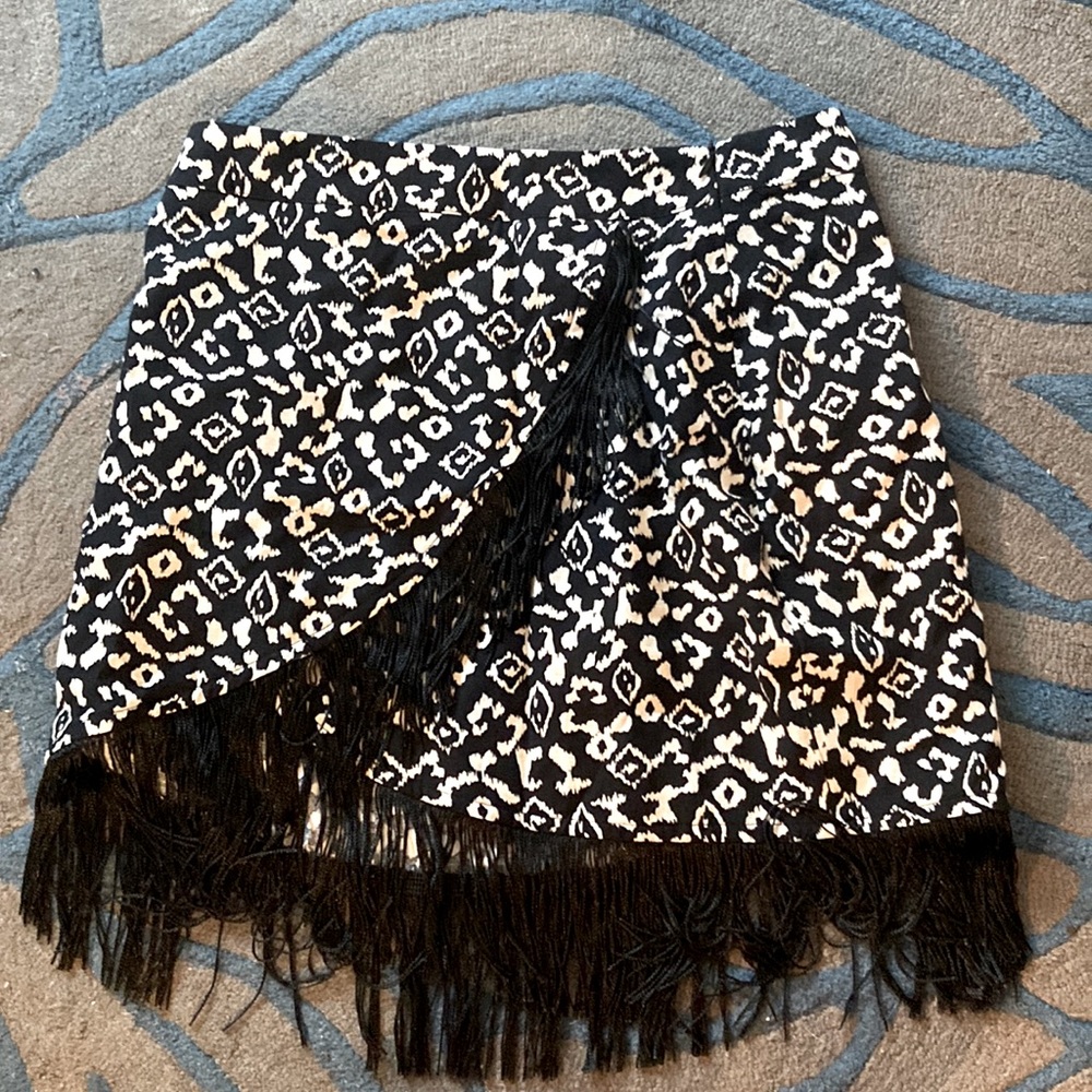 Zara Fringe Printed Wrap Skirt NWT